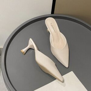 Women’s Mule Pumps with Pointed Toe, Pyramid Heel, Elegant, Outdoor