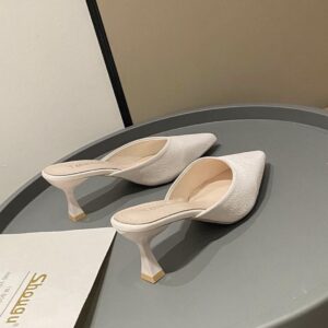 Women’s Mule Pumps with Pointed Toe, Pyramid Heel, Elegant, Outdoor