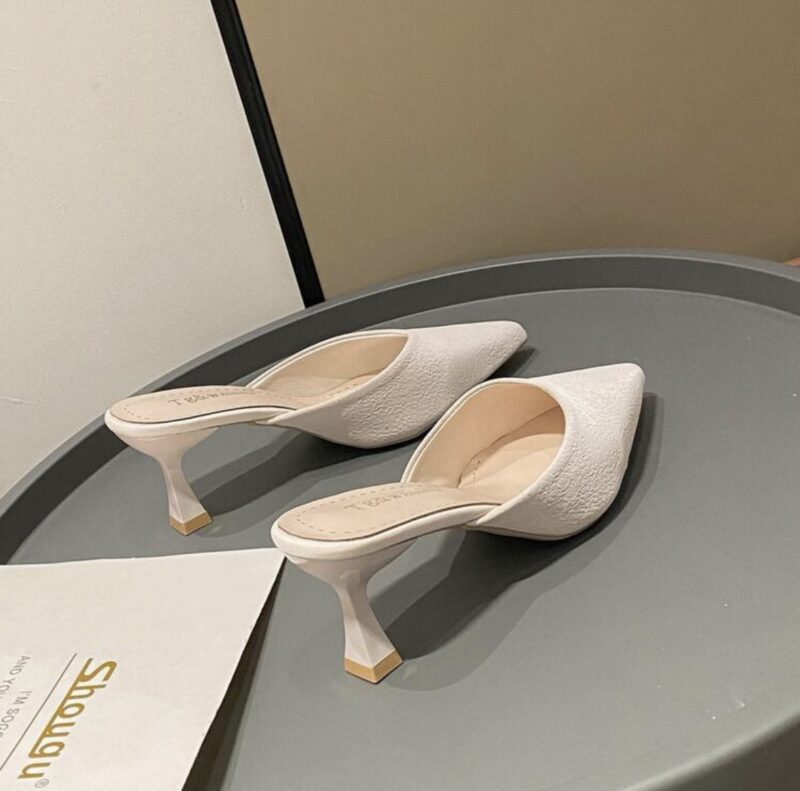 Women’s Mule Pumps with Pointed Toe, Pyramid Heel, Elegant, Outdoor