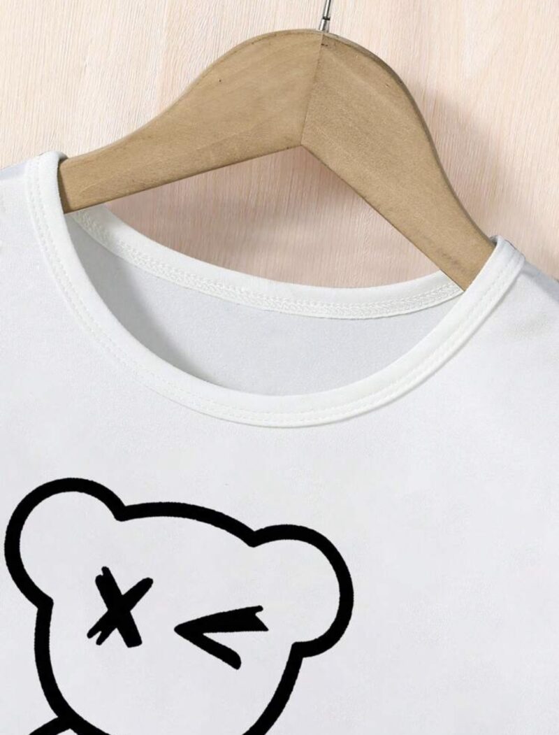 Boys' 2-Piece Summer Outfit: T-Shirt with Cartoon Bear Print and Shorts