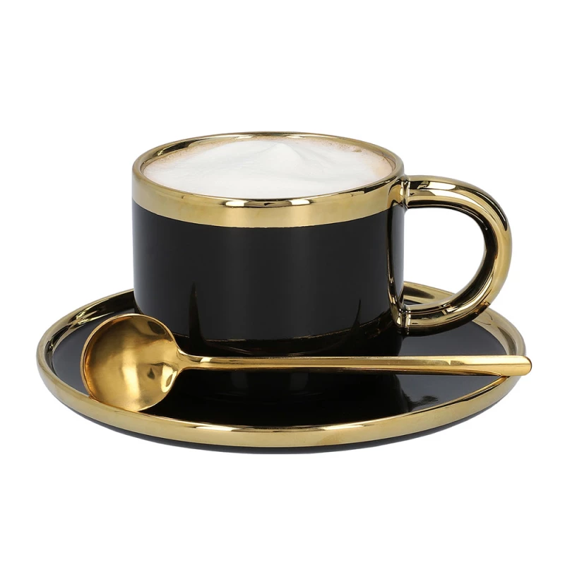 Cup with Saucer and Spoon Homla SINNES Black, 200 ml