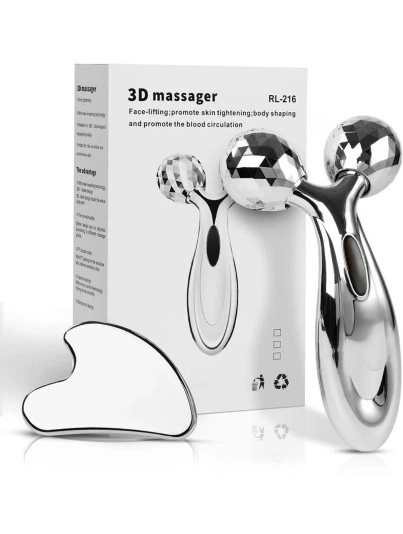 Stainless Steel Gua Sha and Facial Roller Set, Face Scraper Tool, Face Massager for Shaping Facial Care, Metal Gua Sha Face Roller for Skin Care, Women’s Face Massager.