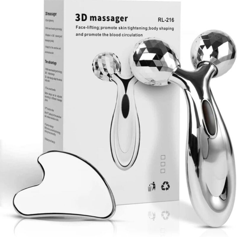 Stainless Steel Gua Sha and Facial Roller Set, Face Scraper Tool, Face Massager for Shaping Facial Care, Metal Gua Sha Face Roller for Skin Care, Women’s Face Massager.
