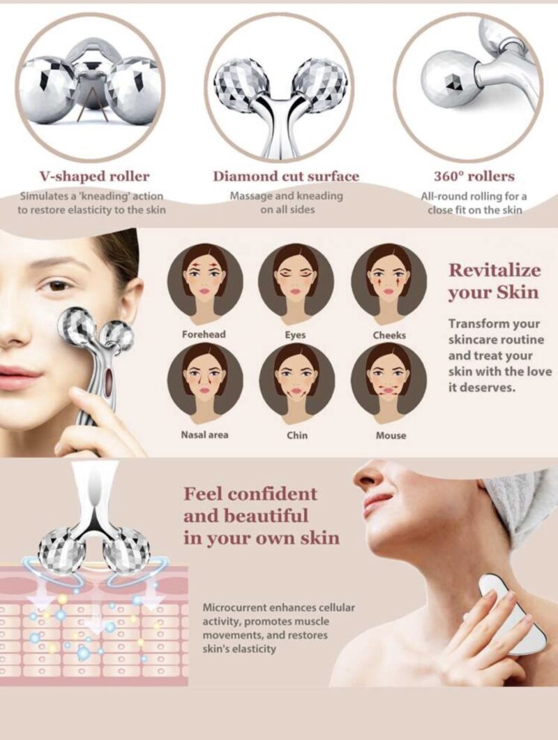 Stainless Steel Gua Sha and Facial Roller Set, Face Scraper Tool, Face Massager for Shaping Facial Care, Metal Gua Sha Face Roller for Skin Care, Women’s Face Massager.