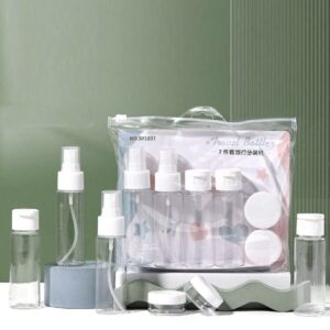 6-Piece/7-Piece Travel-Size Toiletry Set with Empty Bottles, Spray Bottles, Portable Cosmetic Mirror, and Comb. Perfect for Travel, Refillable Cosmetic Bottles, and Travel Accessories.