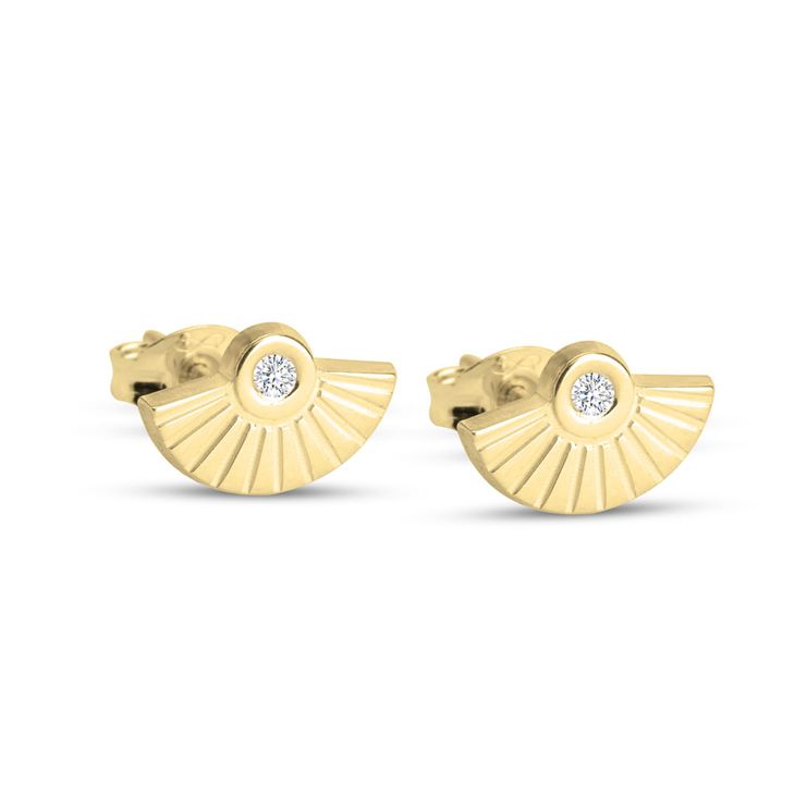 Special 14k Gold Diamond Engraved Fan Earrings
