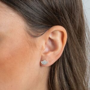 Special 14k Gold Diamond Engraved Fan Earrings