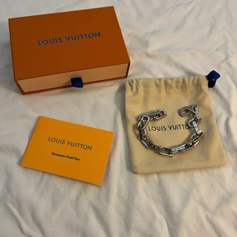 Silver Louis Vuitton Chain Monogram Bracelet