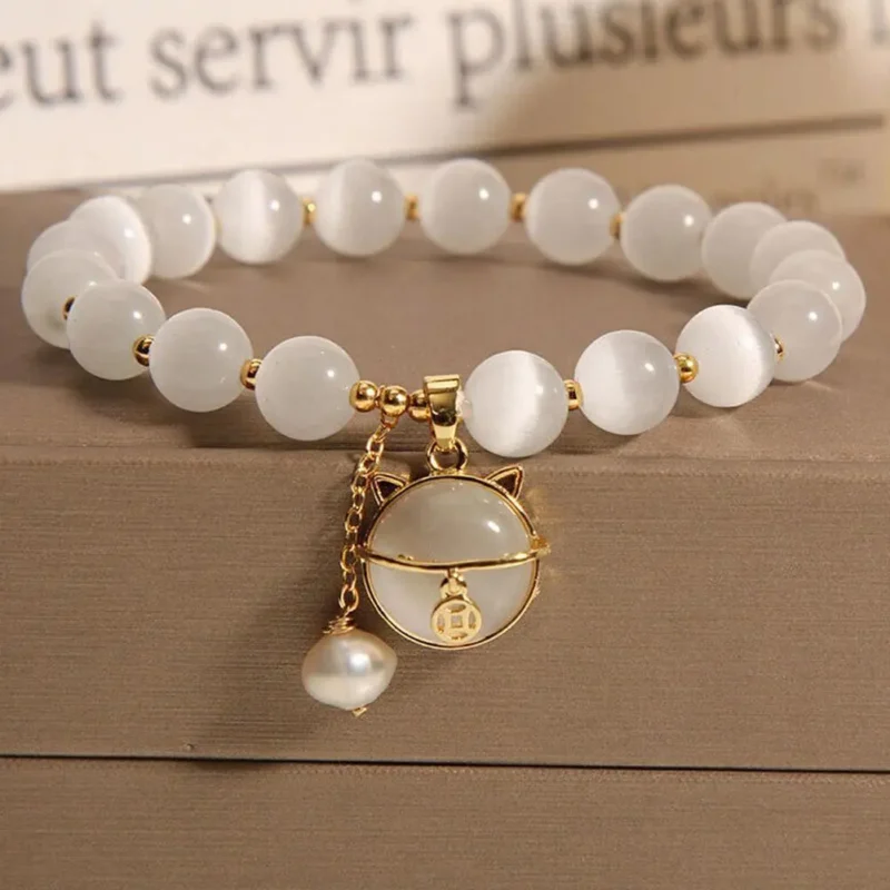 Lucky Moonstone Beads Cat Bracelet Attracting Wealth Women Jewelry Gift New