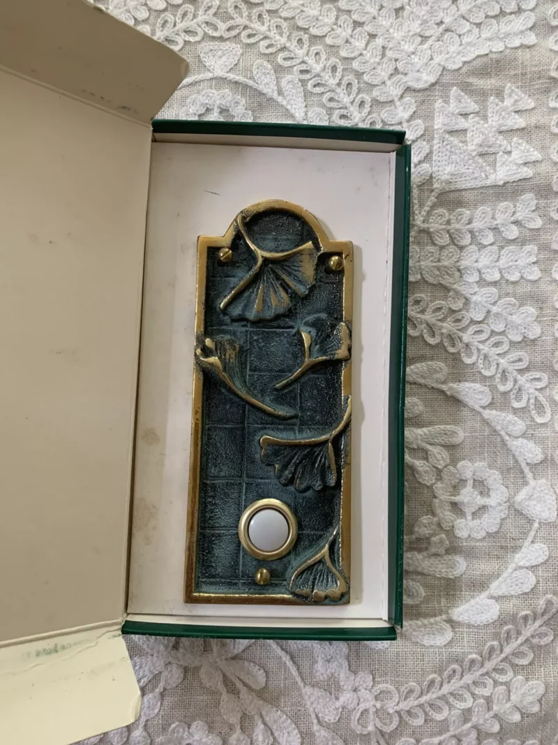 Vintage Flora & Fauna Solid Brass Doorbell Ginkgo #CVDB14 With 3 screws Rare