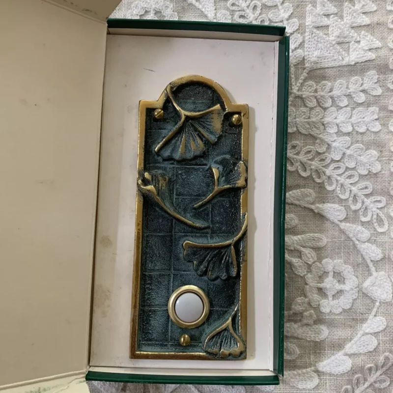 Vintage Flora & Fauna Solid Brass Doorbell Ginkgo #CVDB14 With 3 screws Rare