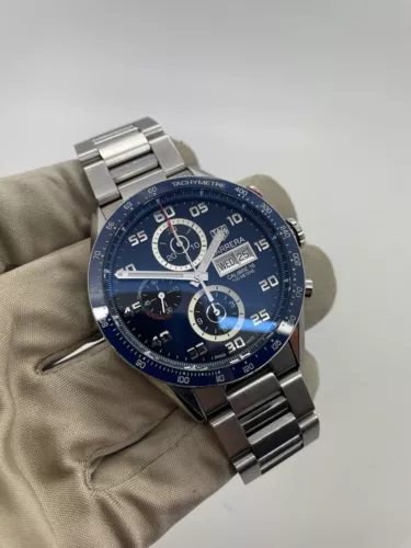 Tag Heuer Carrera Blue Dial Automatic 43mm Steel Chrono Watch CV2A1V B+P
