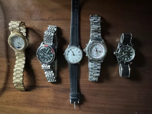 Lot Of 5 Vintage Watches. Tag Heuer, Seiko, Timex, Bercona, Sheffield.