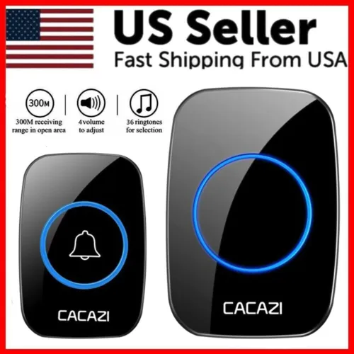 Wireless Doorbell Chime Waterproof Plugin Receiver Adjustable Volume 1000FT Kit