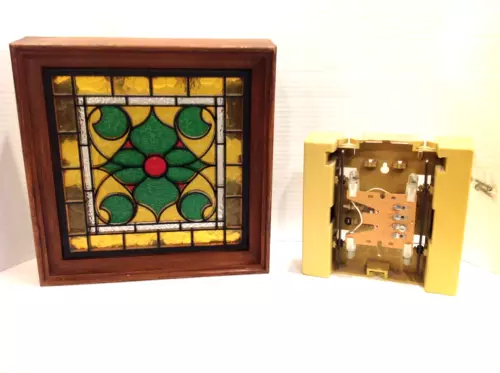 Vintage MCM Nutone Doorbell Chime with Stained Glass Design Woodgrain Box Frame