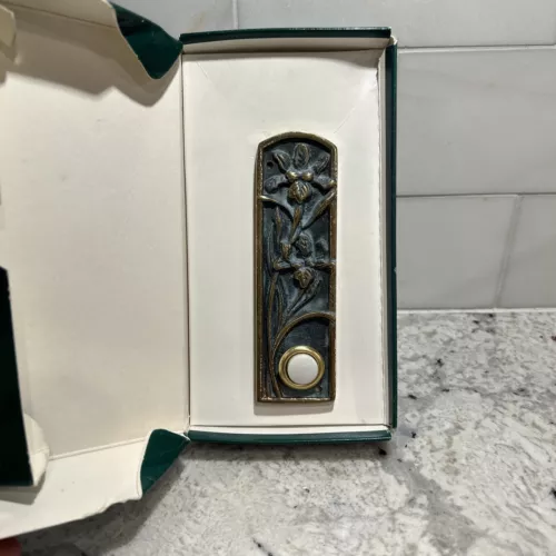 FLORA AND & FAUNA Solid Brass Doorbell Irises Vintage 1990s