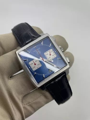 2013 TAG Heuer Monaco McQueen Blue Dial Steel Chronograph Auto CAW2111 B+P