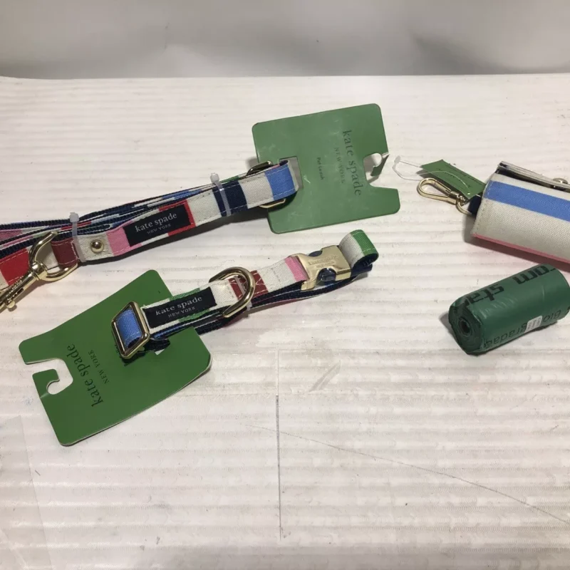 Kate Spade Adventure Stripe Dog Collar (S/M) w/Matching 54” Leash & Bag Holder
