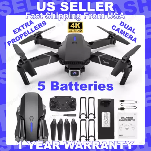 RC Drone With 4K HD Dual Camera WiFi FPV Foldable Quadcopter Aircraft +5 Battery