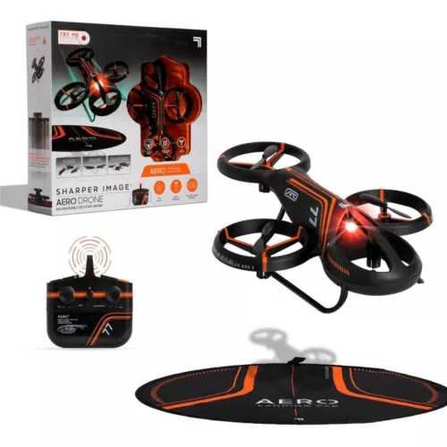 Sharper Image Rechargeable Aero Stunt Drone 150ft Range Auto Landing LED Lights