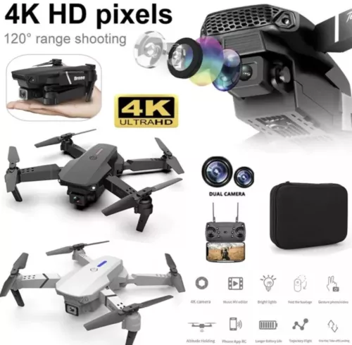 New E88Pro Rc Drone 4K With 1080p Wide Angle Dual HD Cameras And Three Batteries