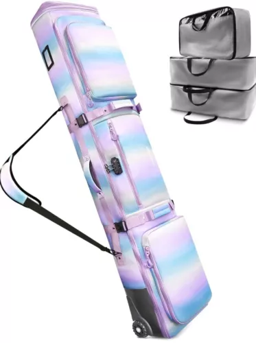 New ListingPadded Snowboard Skis Bag With Wheels TSA Combination Lock, 3 TPU Zipper Pockets