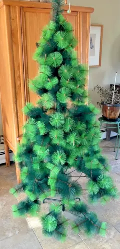 VTG RARE TWO TONE GREEN 69" CHRISTMAS TREE METAL BASE & BRANCHES (5.75 FT)