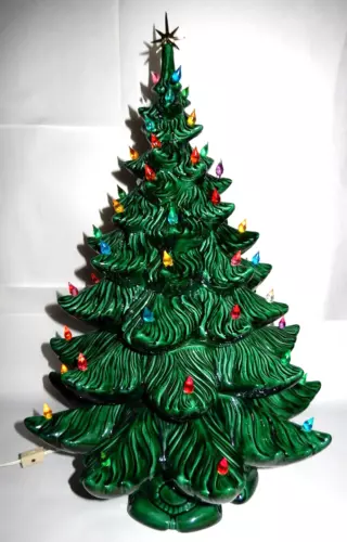 VINTAGE LENOX 23" TALL LIGHT UP CHRISTMAS TREE W/ MUSIC BOX PLAYS "SILENT NIGHT"