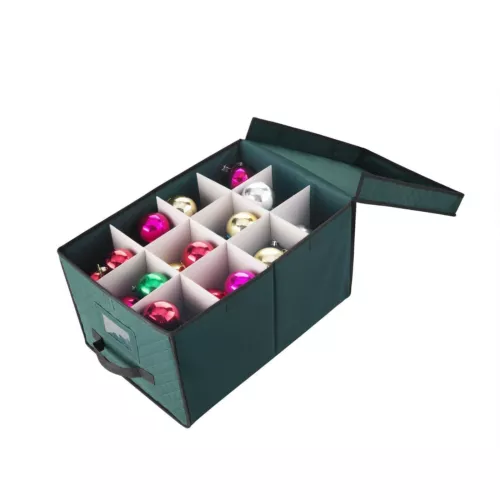 Elf Stor Green Christmas Ornament Storage Chest Holds 24 Bulbs w/ 4" Dividers