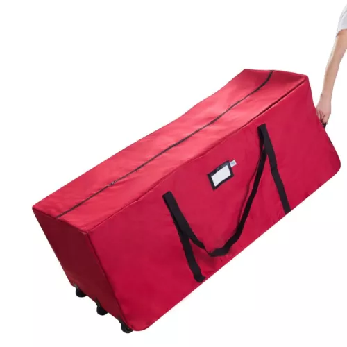 Elf Stor Premium Red Rolling Christmas Tree Storage Duffel Bag for 9 Ft Tree