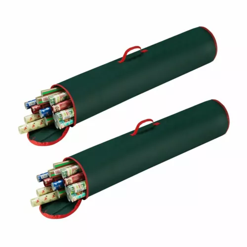 2 Pack Green 40 Inch Christmas Wrapping Paper Storage Bag Tube Handle Zipper