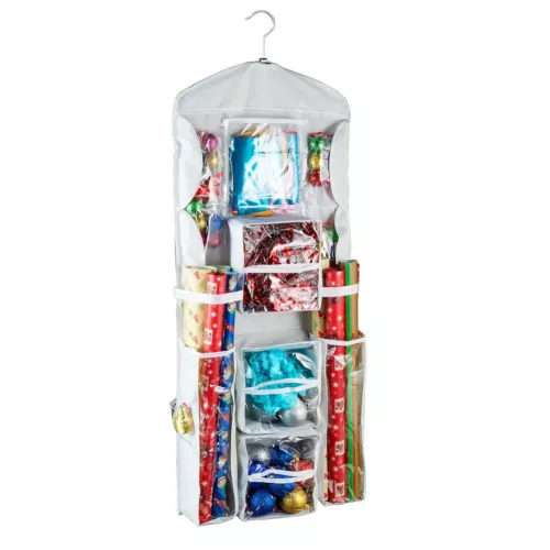 Christmas Large Wrapping Paper Storage Bag Organizer Hanging Bag Closet